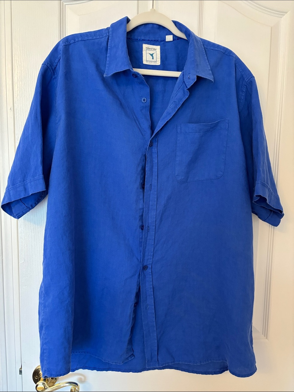 Men's Linen Button-Down Shirt in Blue - Unknown Brand XXL